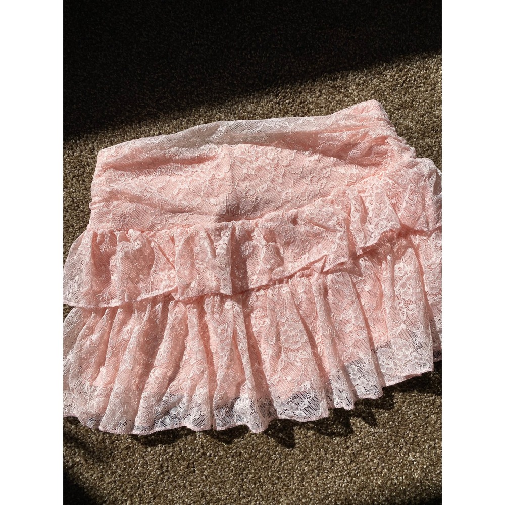 Lace Ruffle Low Rise Pink Mini Skort Skirt Medium Ballet Coquette Femme Bratz - Picture 3 of 5